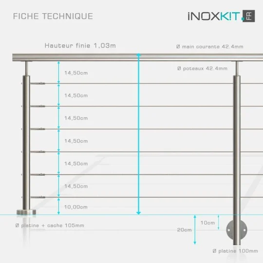 Garde-corps à 6 câbles traversant fiche technique