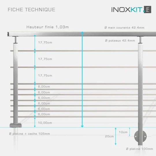 Balustrade à 9 lisses inox tube carré