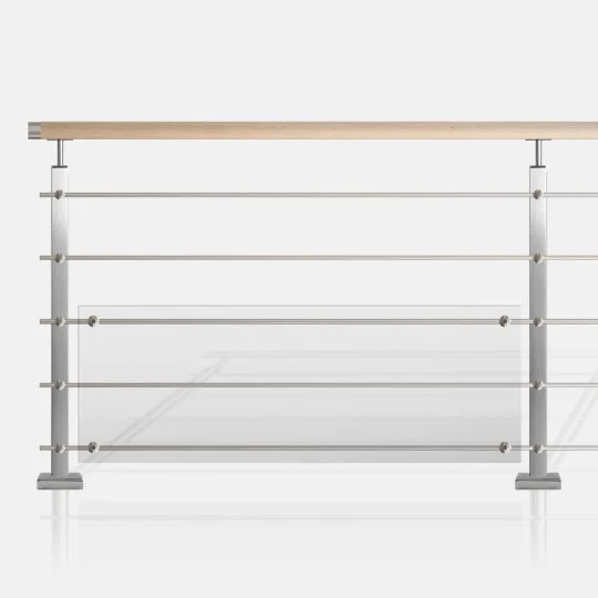 garde-corps 5 tubes et polycarbonate profil carré