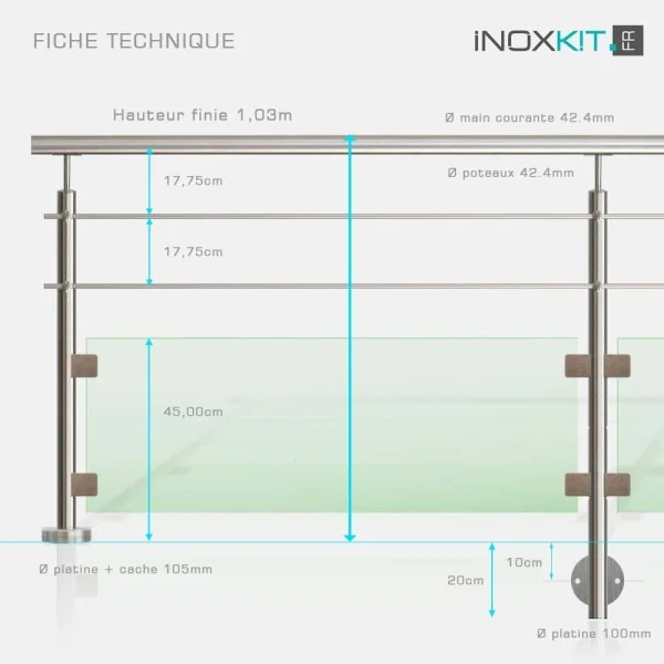 Garde-corps lisses inox et verre