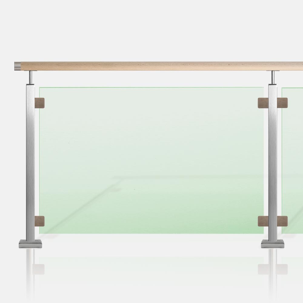 Balustrade verre inox et tube carré, main courante bois