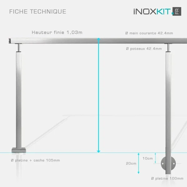 Rambarde sans remplissage inox tube carré