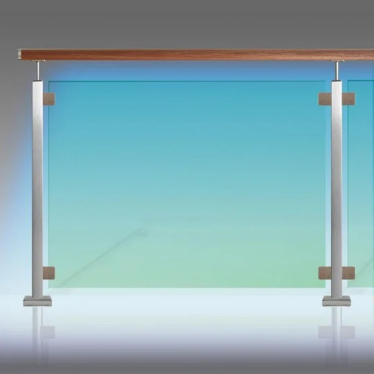 Kit Clôture piscine inox à leds étanche IP 65 tube inox carré rampe bois exotique