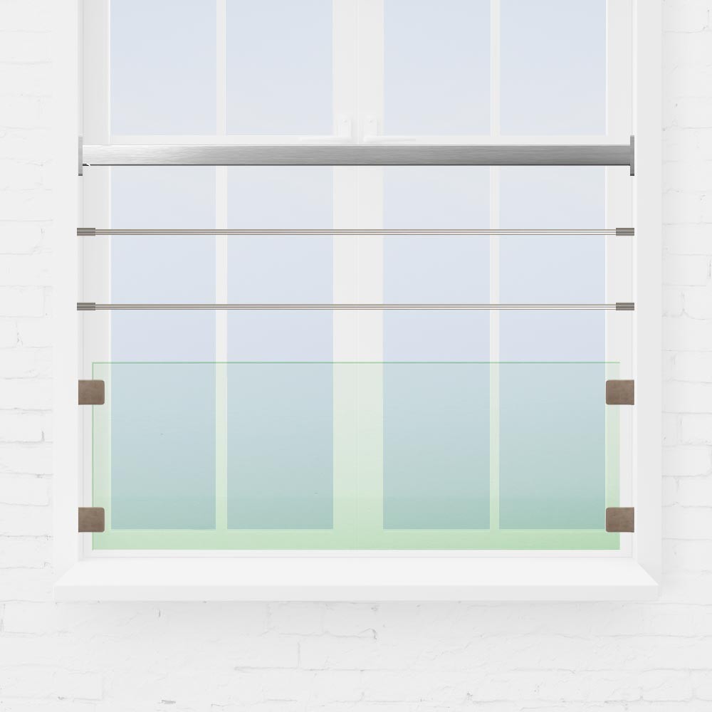 Balustrade fenêtre verre et tubes inox main courante carrée