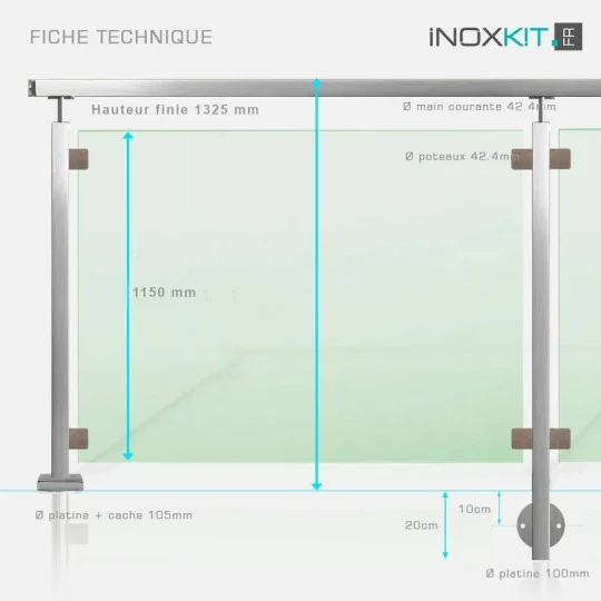 Clôture piscine inox et verre tube carré main courante bois exotique