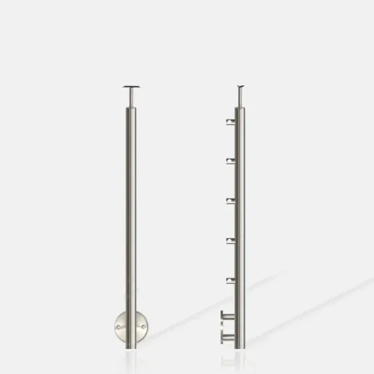 Poteau inox rond 5 lisses platine à l'Anglaise