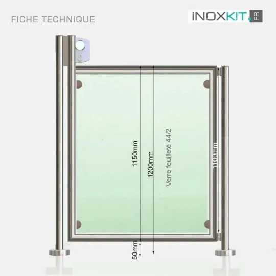 Portillon sécurité piscine pour barrière inox et verre tirant droit