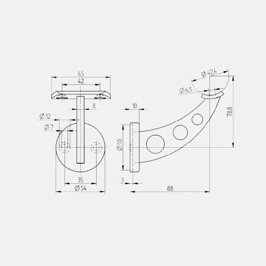 Support main courante mural design en inox