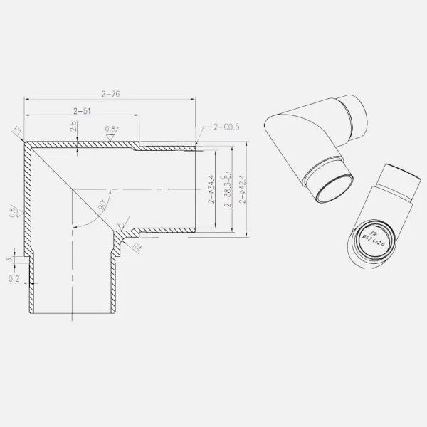  Coude inox, raccord à 90 degrés angle droit