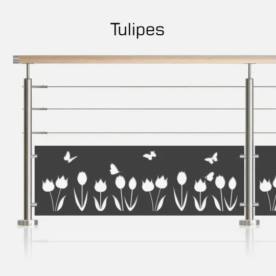Garde-corps 3 câbles et tôle floral