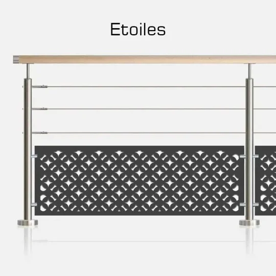 Garde-corps 3 câbles et tôle géométrique