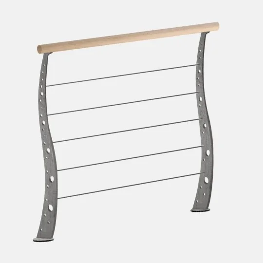 Balustrade 5 lisses acier Nautilus main courante bois