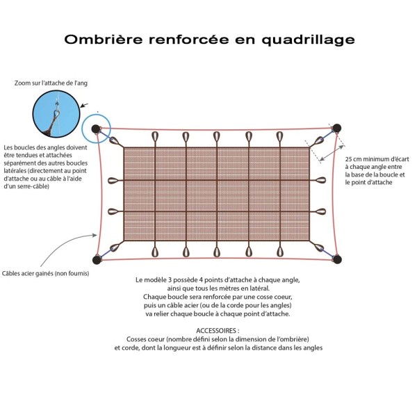 Ombrière renforcée en quadrillage fibre de coco