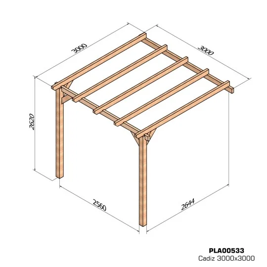 Pergola lamellé-collé CADIZ adossée 3x3