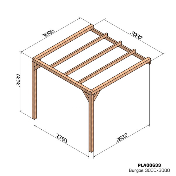 Pergola lamellé-collé BURGOS adossée 3x3