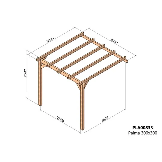 Pergola lamellé-collé PALMA adossée 3x3
