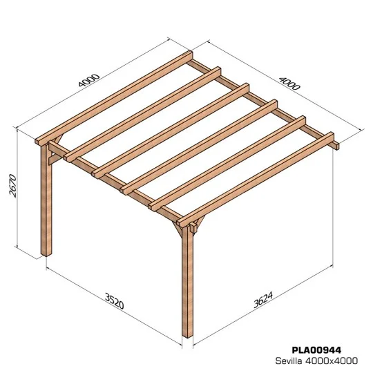 Pergola lamellé-collé SEVILLA adossée 4x4