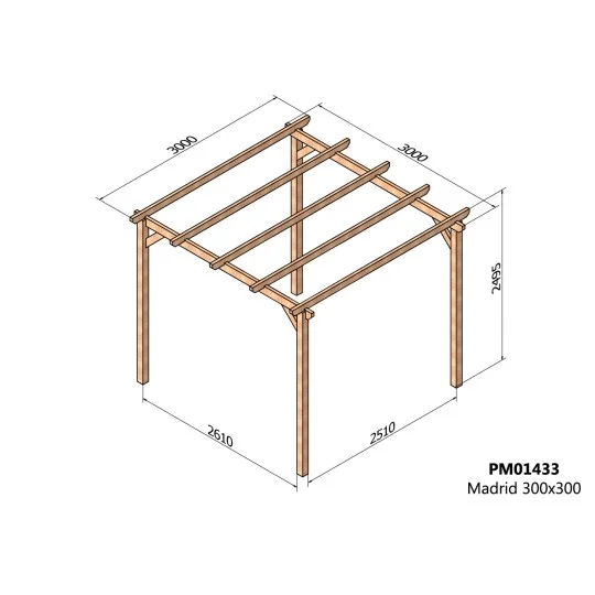 Pergola bois massif MADRID autoportée 3x3