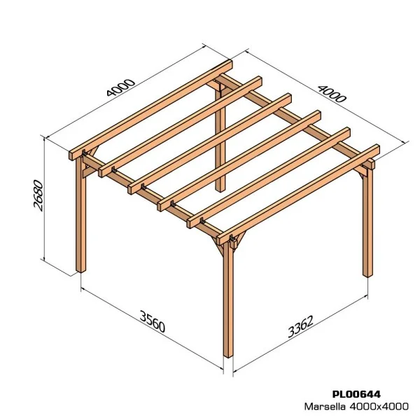 Pergola bois lamellé-collé autoportée Marsella 4x4