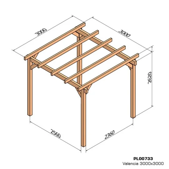 Pergola bois lamellé-collé autoportée Valencia 3x3