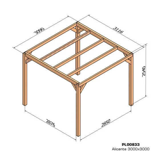Pergola bois lamellé-collé autoportée Alicante 3x3