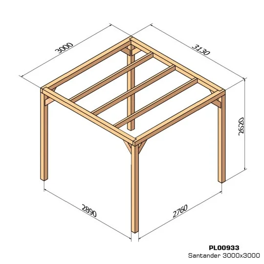 Pergola bois lamellé-collé autoportée Santander 3x3
