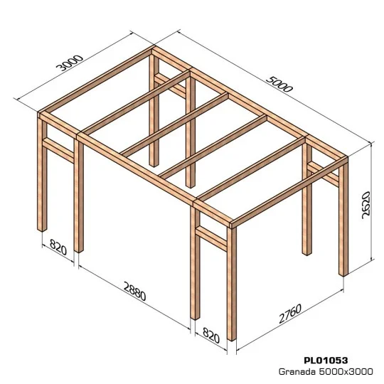 Pergola bois lamellé-collé autoportée Granada 5x3