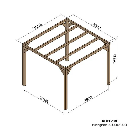 Pergola bois lamellé-collé autoportée Fuengirola 3x3