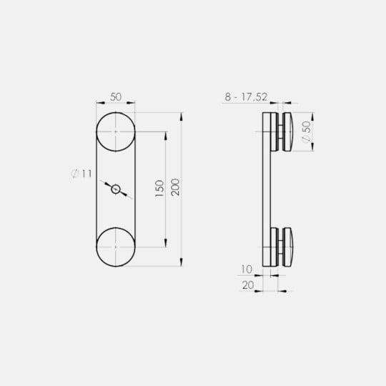 Plot rond 50mm sur platine double 50x200mm fixation à l'anglaise