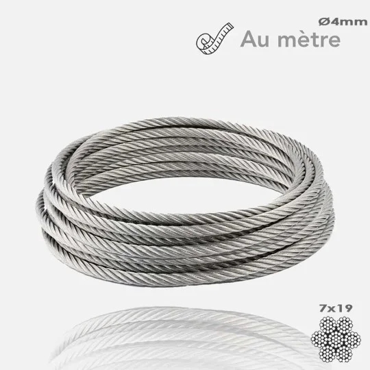 Câble inox 4mm au mètre, fil, corde, filin, corde, cordage inox.