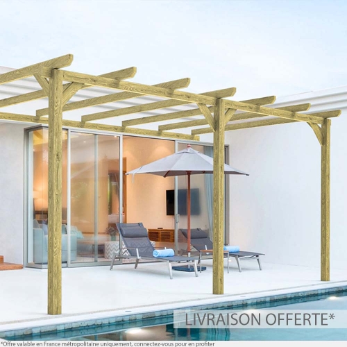 Pergola en bois massif OVIEDO adossée