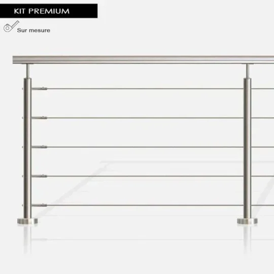 Kit balustrade 5 câbles inox tube rond