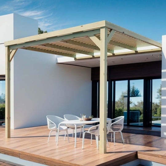 Pergola bois avec toit semi-ouvert adossée
