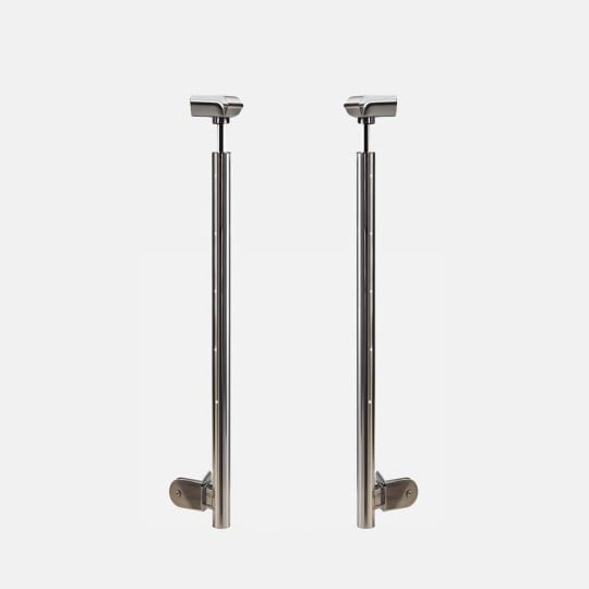 Poteau inox câble traversant, platine anglaise angle externe