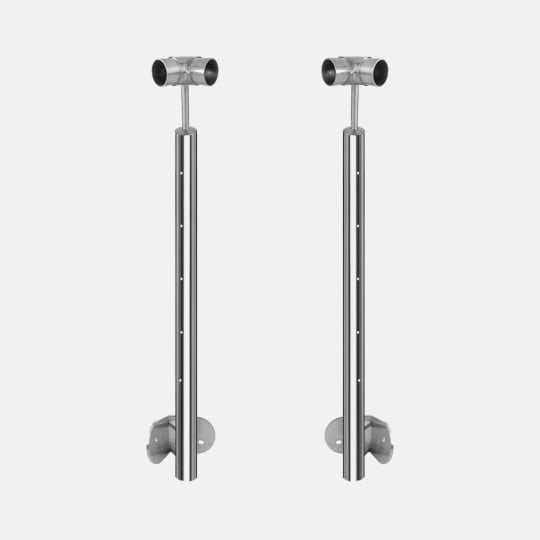 Poteau inox câble traversant, platine anglaise angle interne