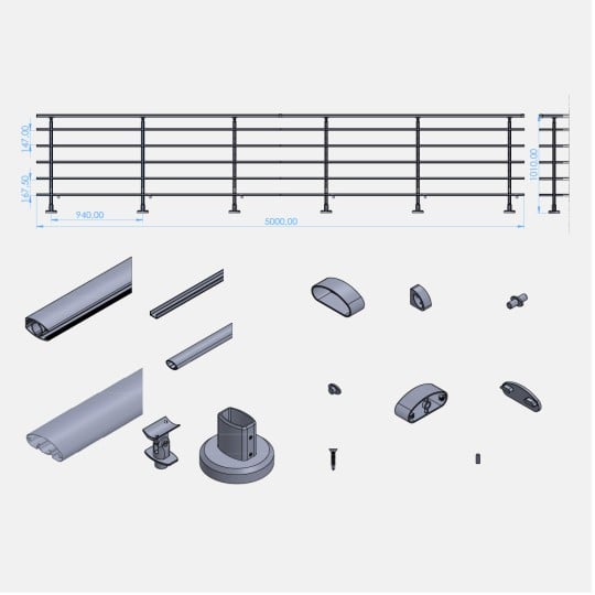 Kit garde-corps elliptique 5m