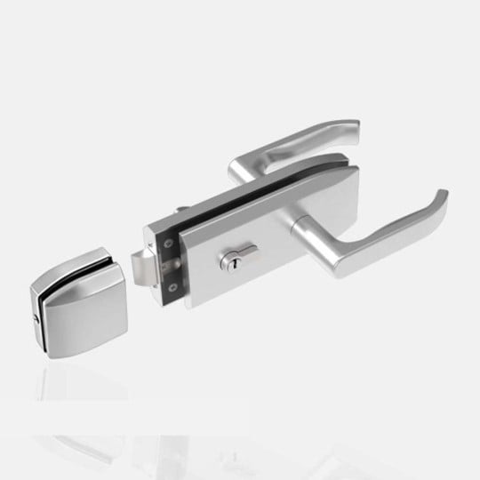 Kit poignée pour verre inox avec gâche