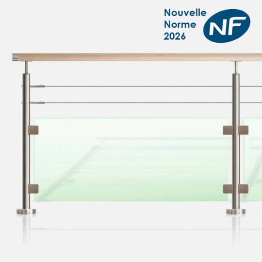 Balustrade à 2 câbles et verre main courante bois