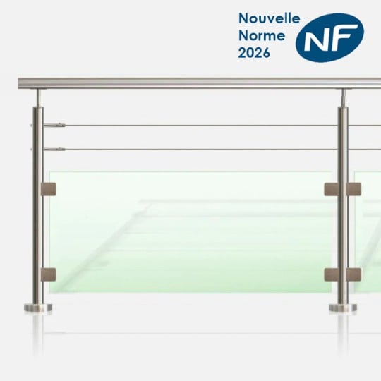Garde-corps 2 câbles et verre main courante inox
