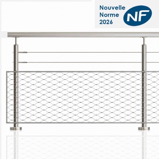 Garde-corps 2 câbles et filet tube rond