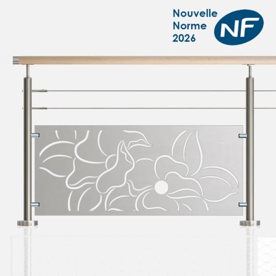 Kit garde corps 2 câbles et tôle avec motif main courante bois