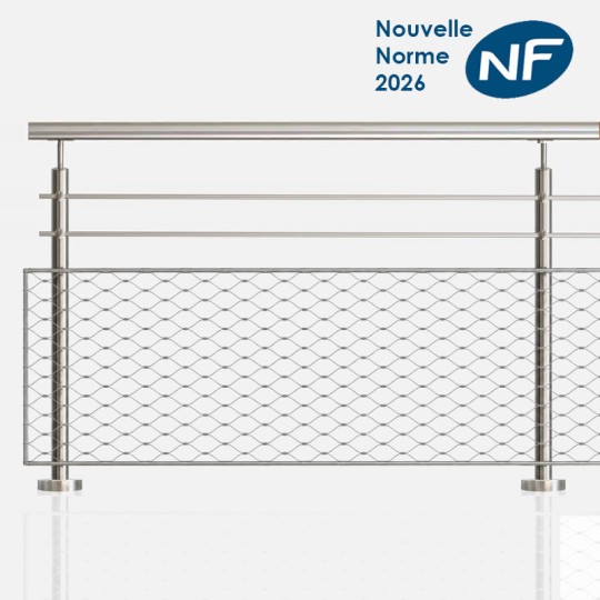 Garde-corps 2 lisses et filet main courante inox