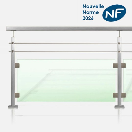 Kit 2 lisses et verre tube carré main courante inox