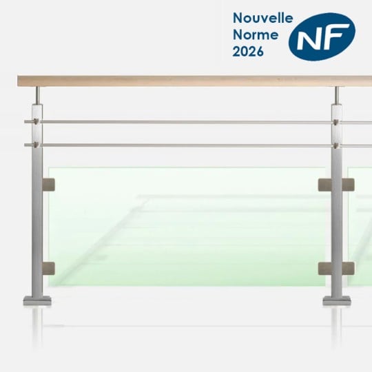 Kit 2 lisses et verre tube carré main courante bois
