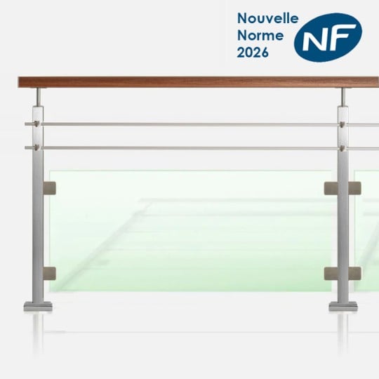 Kit 2 lisses et verre tube carré main courante bois exotique