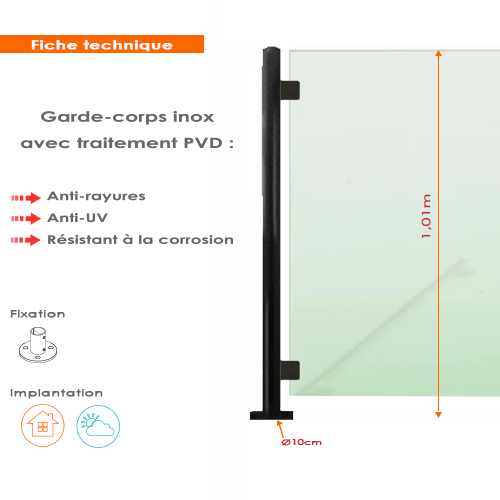 Fiche technique garde-corps en verre inox noir