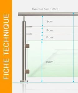 Fiche technique garde-corps 2 câbles + verre