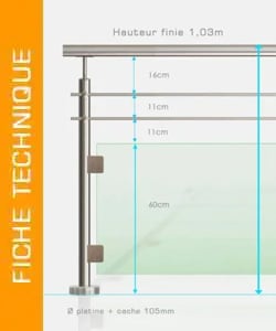 Fiche technique garde-corps à 2 lisses et verre