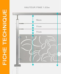 Fiche technique garde-corps carré 2 câbles + verre